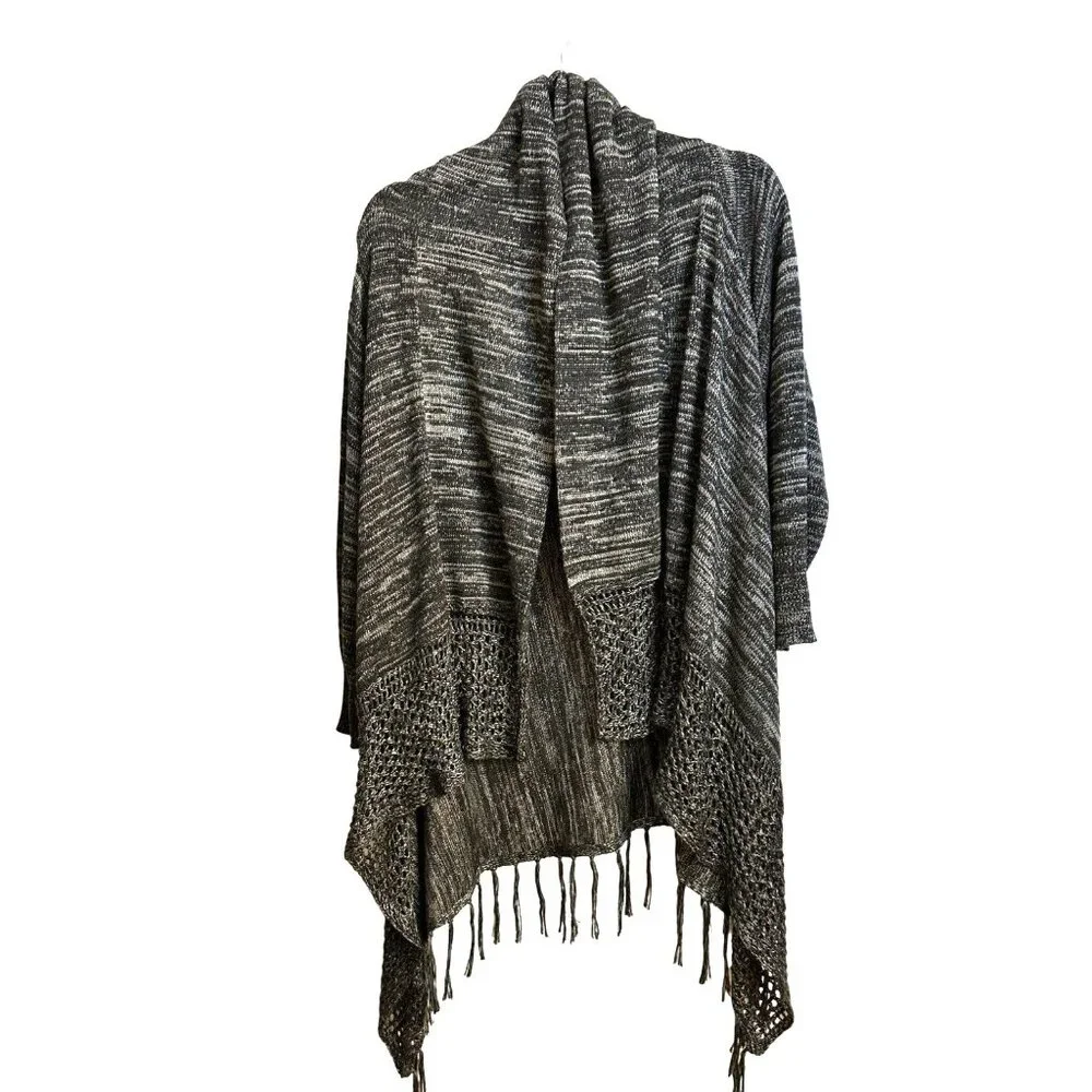 One World  Size XL  Live and Let Live Women's Cardigan Sweater Gray/Black